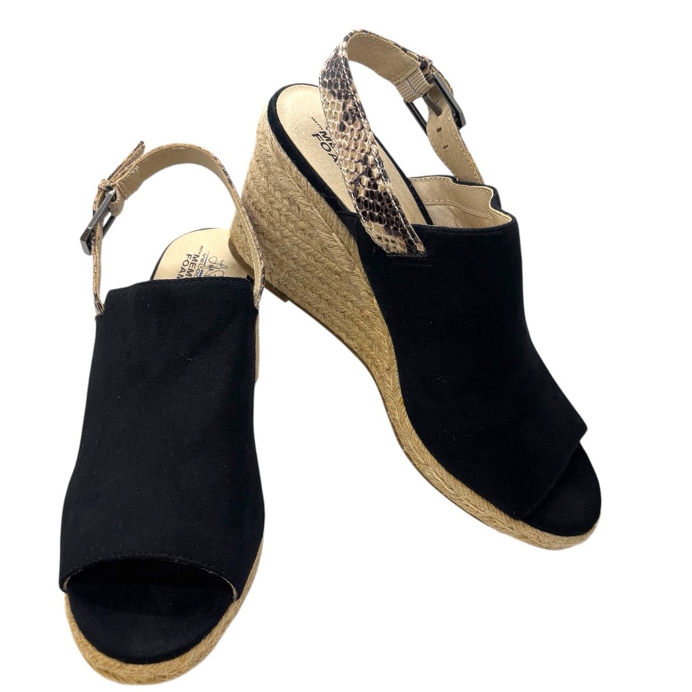 Lifestride Trina Womens Boho Black Wedge Slingback Sandal‎ Memory Foam Size 8.5M